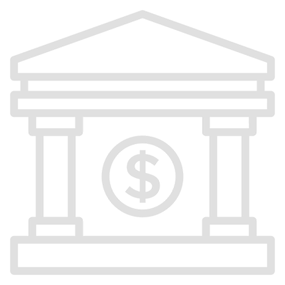Ícone que representa direito bancário, possui uma casa e um símbolo de $.